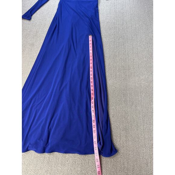 NWT Besty & Adam Dress Full Length Maxi One Shoulder Long Sleeve Blue Size 2 - Picture 11 of 13